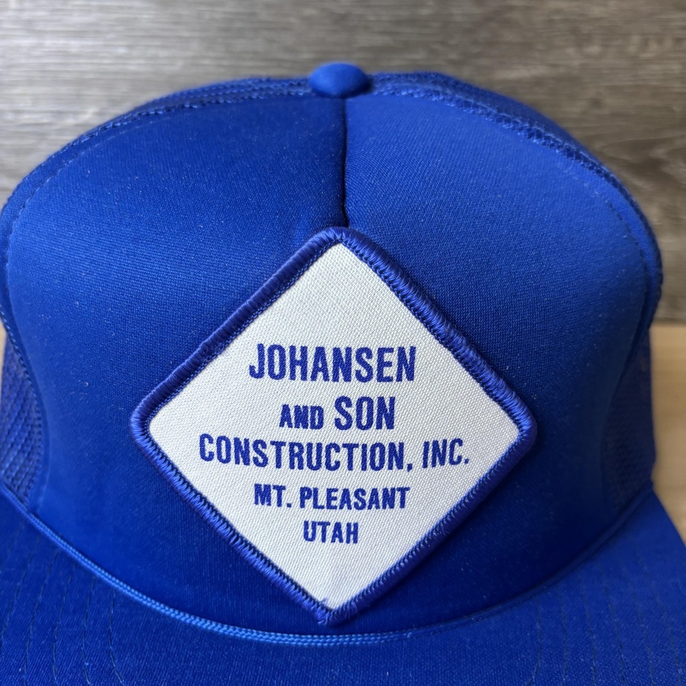 VINTAGE Johansen & Son Construction Inc Hat Cap Snap Back Trucker Mens USA 90s - Picture 2 of 9
